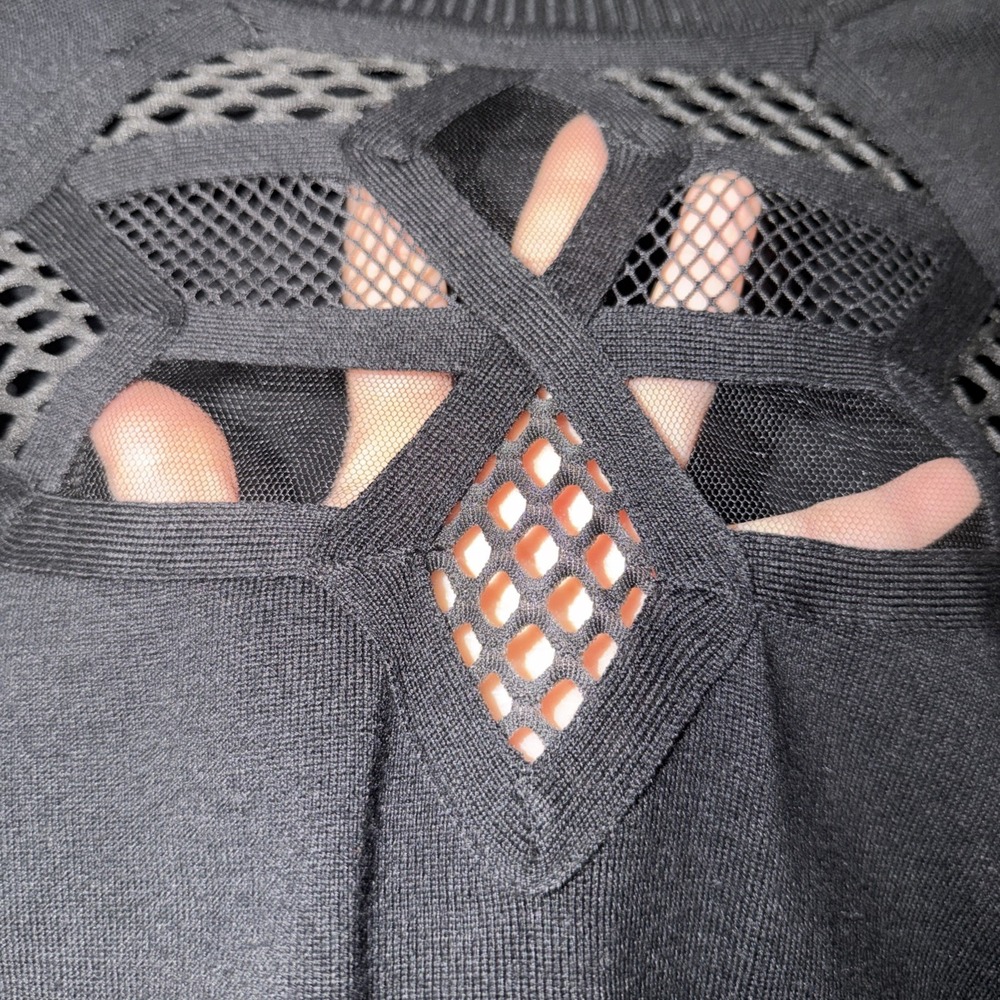 Cyrus Black Sweater Top Lace Long Sleeves Size S Women Fishnet Cutout Edgy - Picture 5 of 6